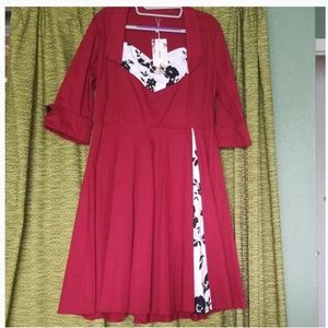 Pinup swing dress button cuffs floral